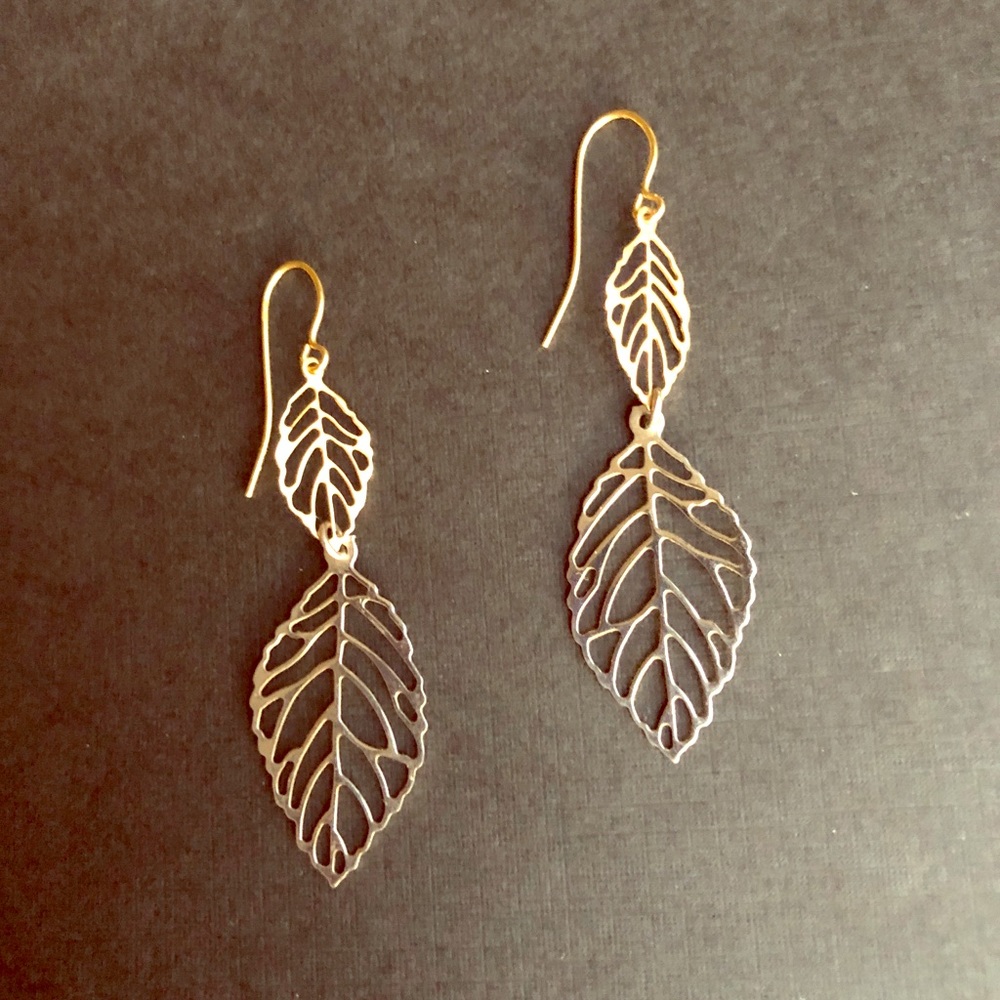 14K gold and silver leaf earrings